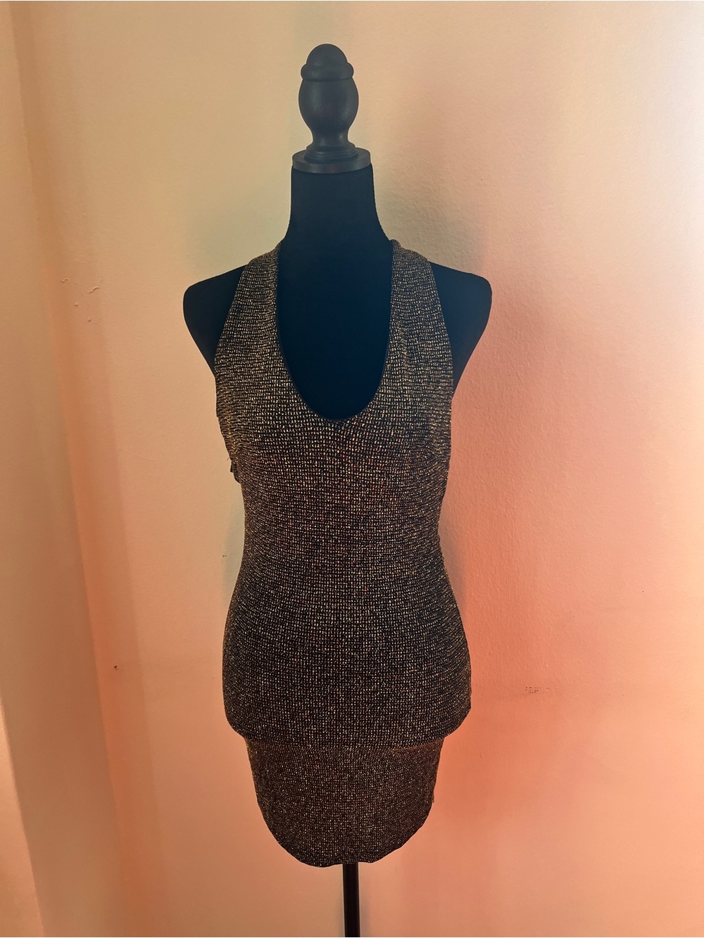 Windsor Gold Metallic Scoop Neck Knit Tank with Black Lining Size Small